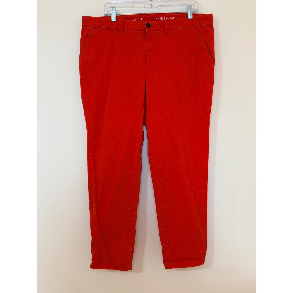 Khakis by Gap Women 14 Broken-In Straight Leg Pants Orange Red Chino Stretch